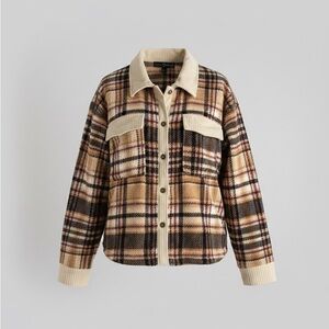 Fred David Plaid Shacket Sherpa Cozy Fleece Corduroy Collar Layering Women’s L